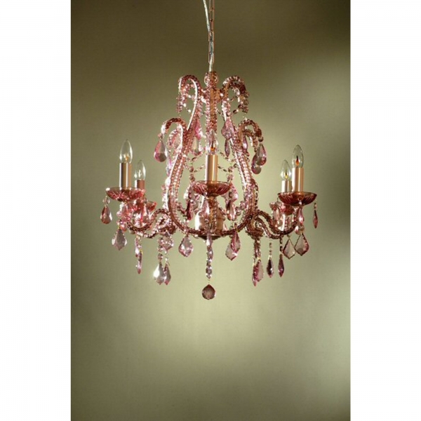 Marie Therese Pink Chandelier, Clear Pink Crystal - 6 Arm