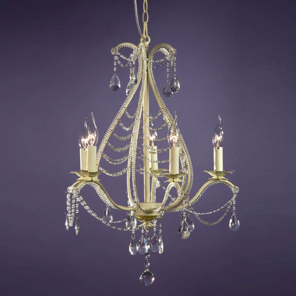 Crystal 5 Light Chandelier - Antique Cream and Clear