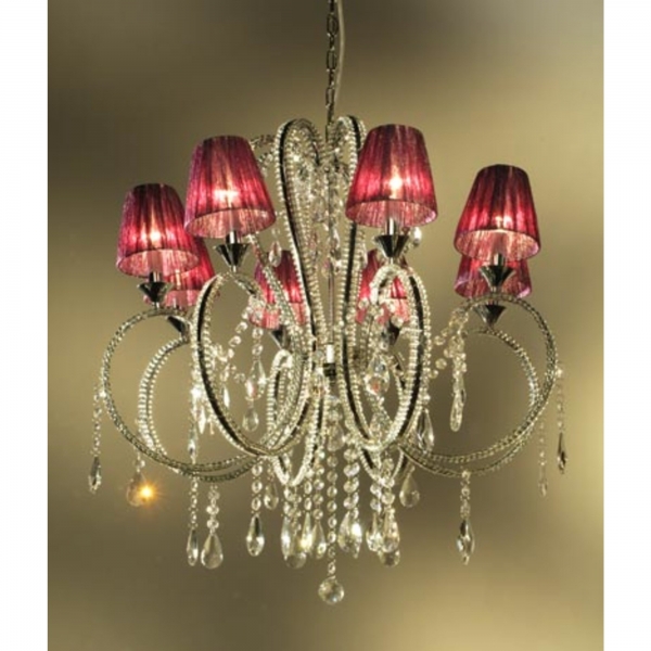 Chandelier with Shades - Chrome and Red