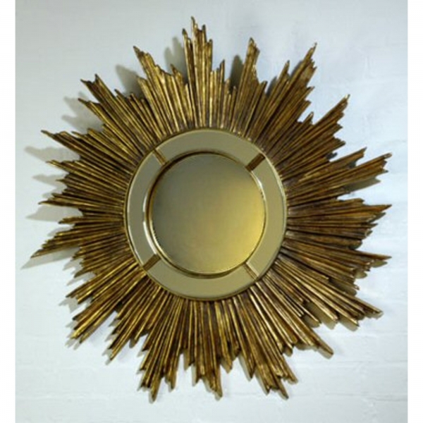Gold Gilt Leaf Sunburst Convex Mirror