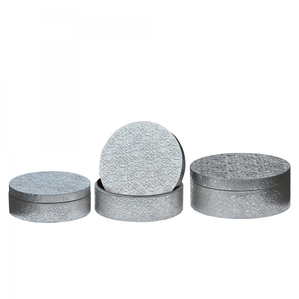 Chaandhi Kar Metal Embossed Hat Boxes - Silver