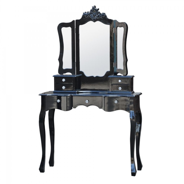 High Gloss Dressing Table with Mirror - Black