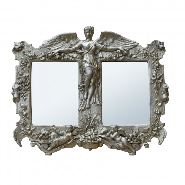 Champagne Silver Gilt Leaf Art Nouveau Double Decorative Table Mirror