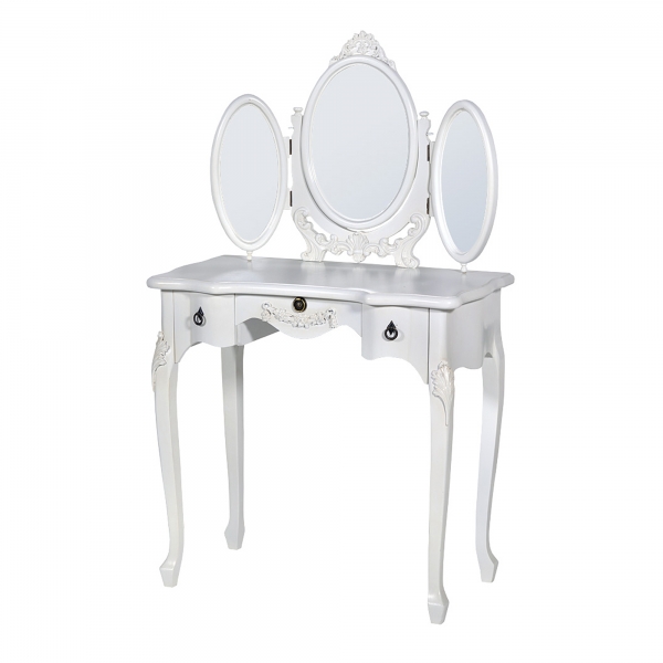 Boudoir Provence Dressing Table with Triple Mirror - Antique White