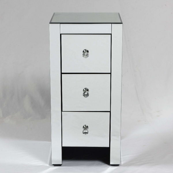 Mirrored Bedside Table With 3 Drawers