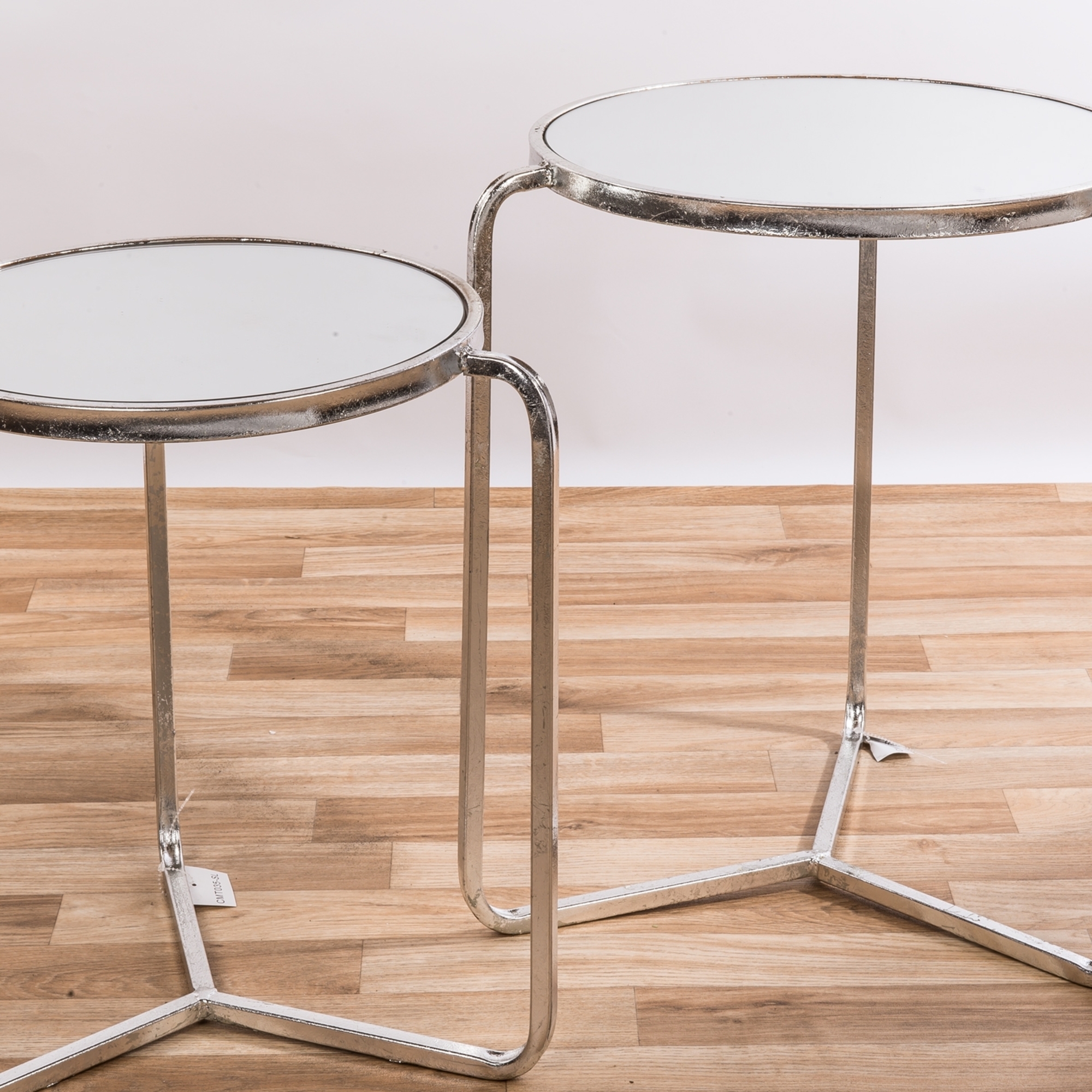Silver Gilt Leaf Parisienne Set of two Mirrored Metal Nesting Tables - EXTRA PACKAGE