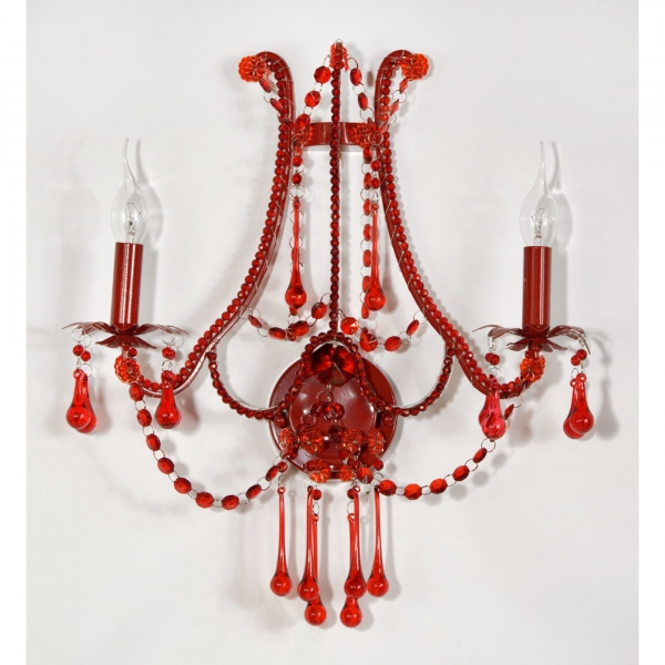 Marie Therese Lace French Antique Style Red 2 Arm Wall Sconce Light