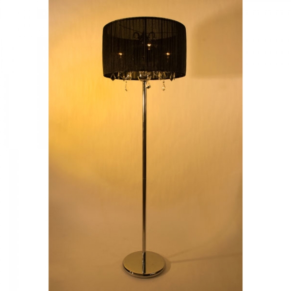 Chrome Floor 3 Light Lamp with Black Shade