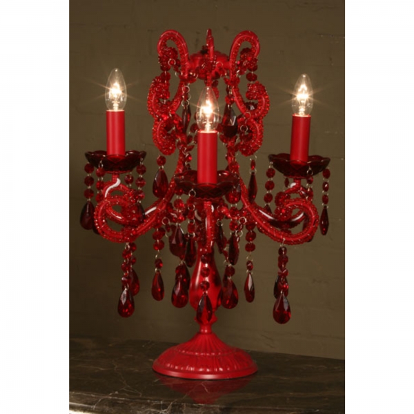 Marie Therese Red Candelabra (Electric),Red Crystals - 3 Arm