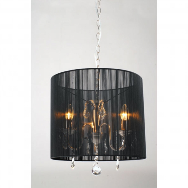 3 Light Chandelier - Chrome and Black