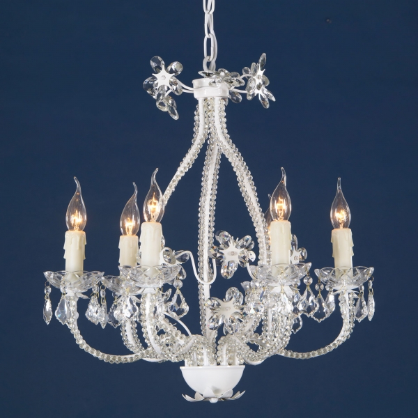 6 Light Chandelier - White Enamel and Clear