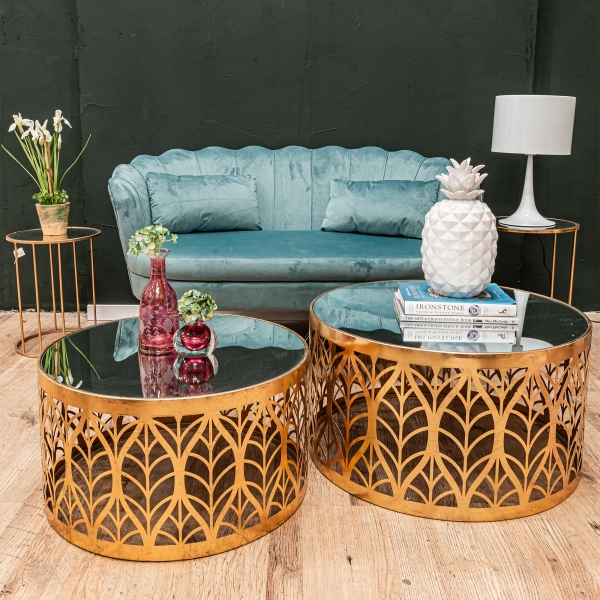 Gin Shu Metal Nest of Coffee Tables - Gold Gilt Leaf