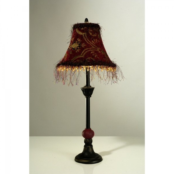 Table Lamp with Red Floral Shade