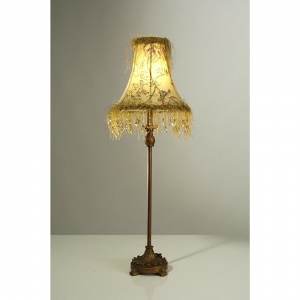 Antique Bronze Lamp with Floral Shade