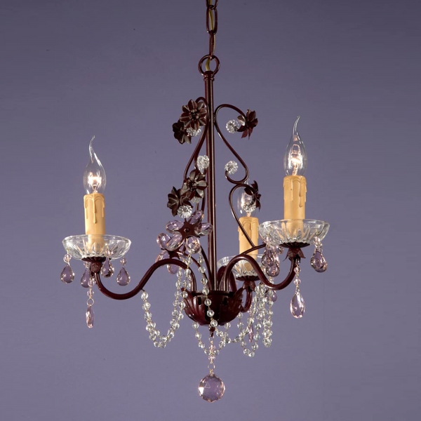 Vintage 3 Light Chandelier - Bronze and Pink