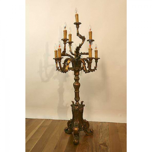 Gold Gilt Leaf 9 Arm Candelabra Floor Lamp (Electric)