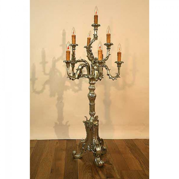 Silver Gilt Leaf 9 Arm Candelabra Floor Lamp (Electric)