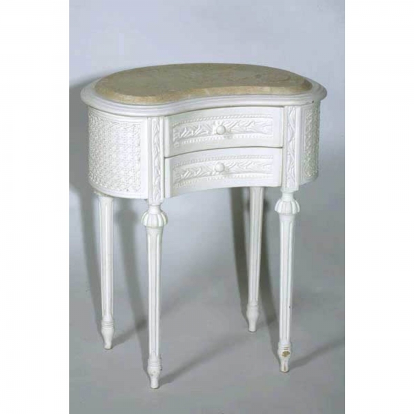 White Bedside Cabinet with  Bronze Marble Top