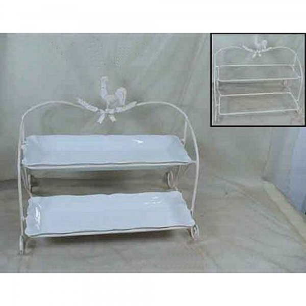 White Enamel Iron Trays, 2-Tier