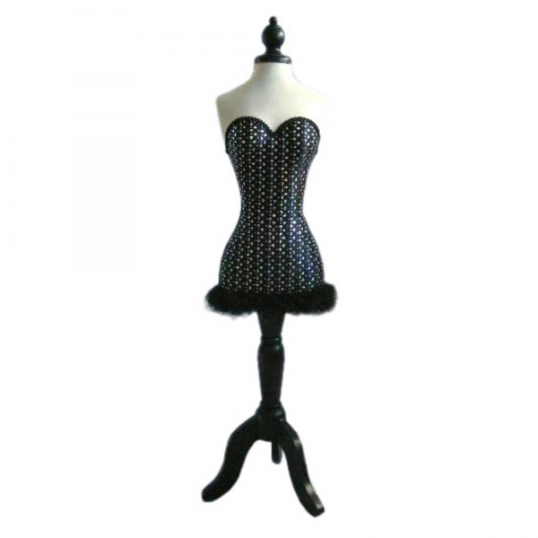 Black & Silver ''Bustier'' Decorative Mannequin with Feather Trim