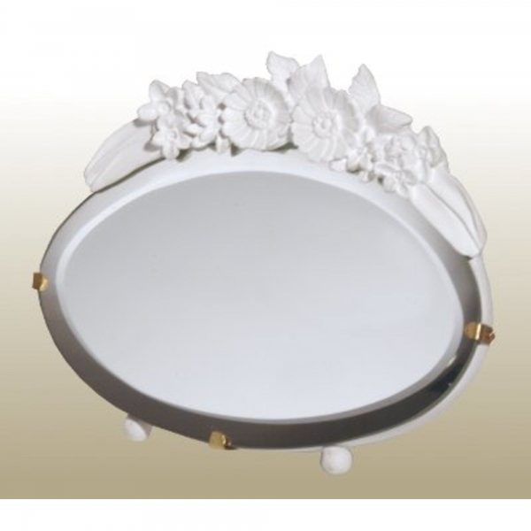 Barbola Floral White Chalk Paint Oval Decorative Table or Wall Mirror