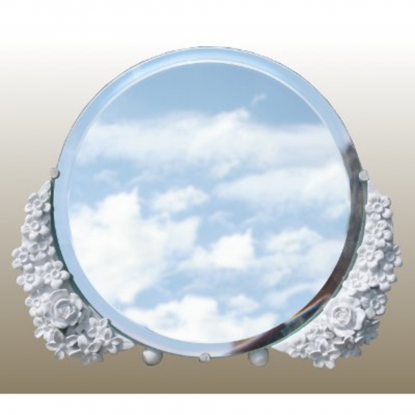 Barbola Floral White Chalk Paint Round Decorative Table or Wall Mirror