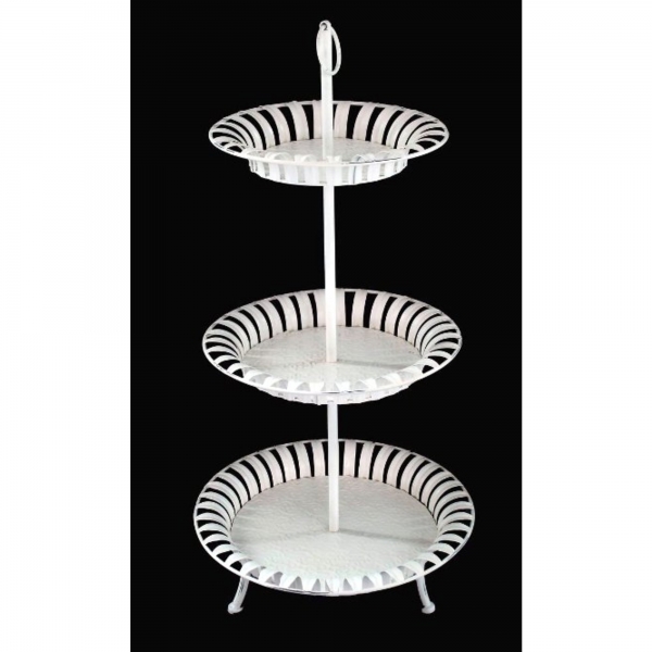 Vintage Primavera Antique White Iron 3 Tier Food Platter Cake Display Stand