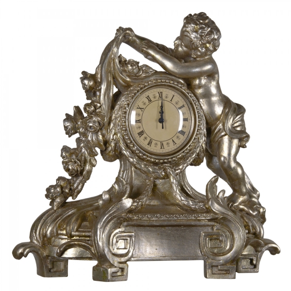Silver Gilt Leaf cherub clock