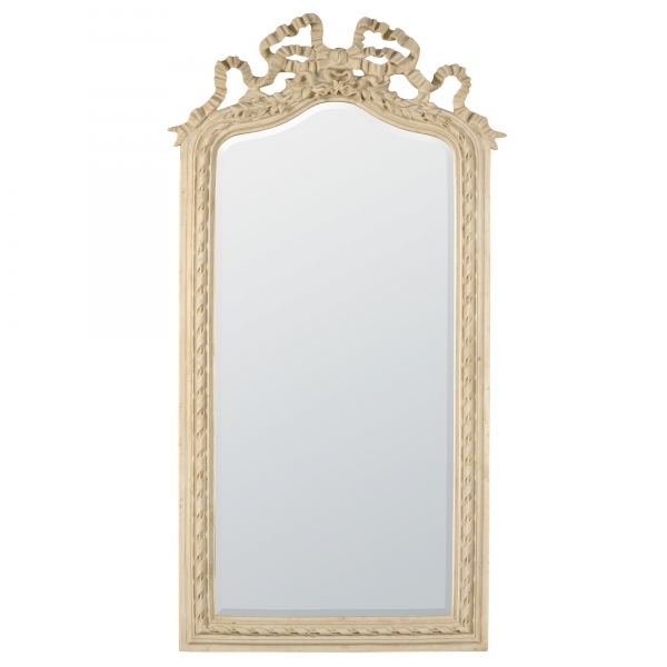 Antique White Rocaille Ribbon Crested Decorative Wall Bedroom Hall Mirror