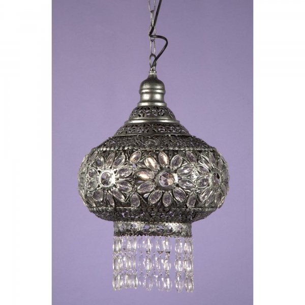 Jewelled Chandelier Light - Antique Silver