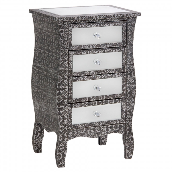 Mirrored Chaandhi Kar Blackened Silver Metal Embossed Chest of Drawers