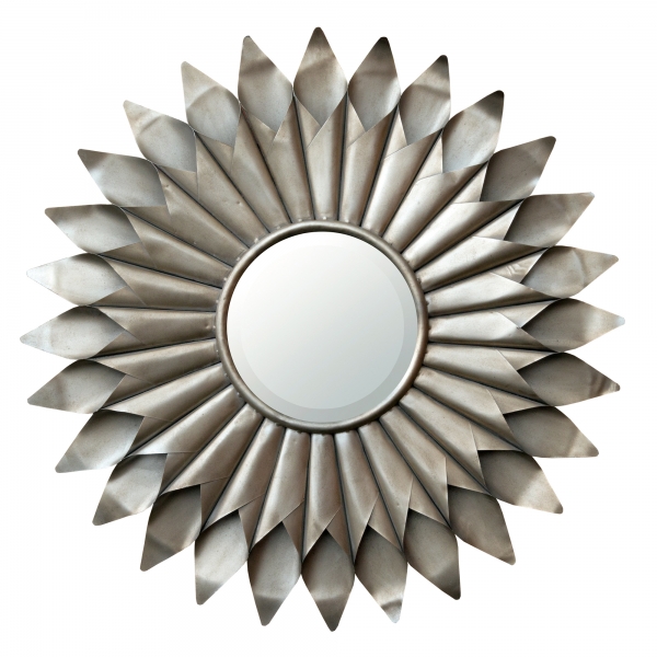 Sunburst Wall Mirror - Antique Silver