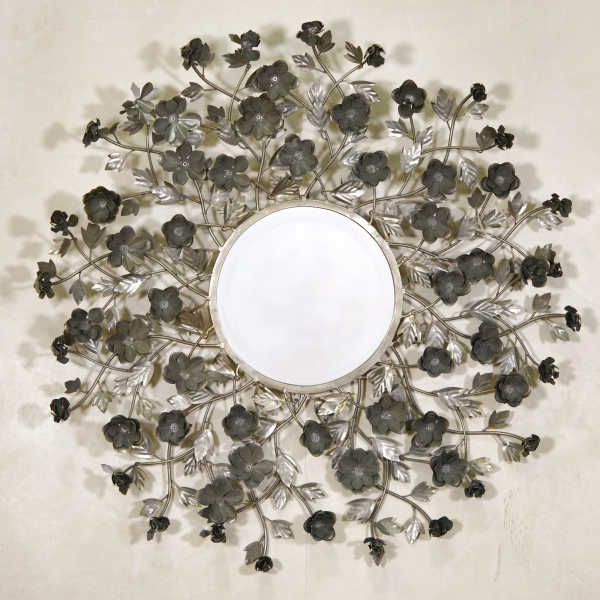 Floral Foliage Metal Mirror - Silver