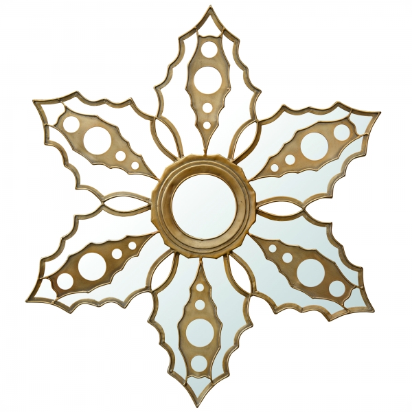 Snowflake Metal Framed Mirror - Antique Gold