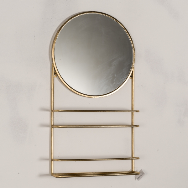 Gin Shu Metal Mirror with Shelf - Gold Gilt Leaf
