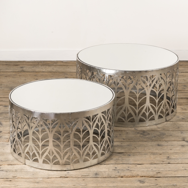 Gin Shu Metal Nest of Coffee Tables - Silver Gilt Leaf