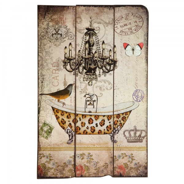 Vintage Wooden Wall Art Bird with  Bath 