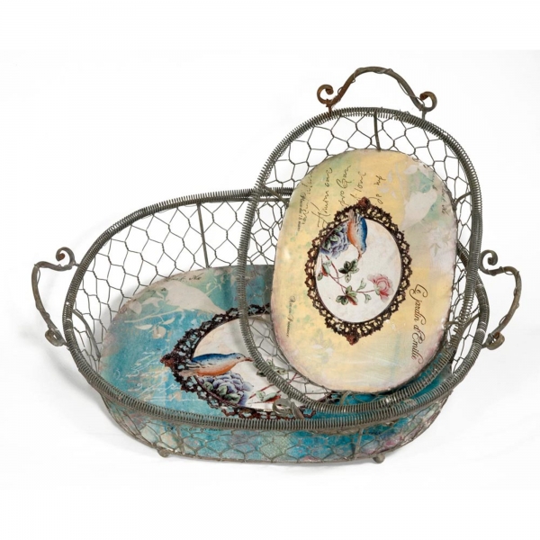 Vintage Primavera Metal Tray Baskets Set of 2