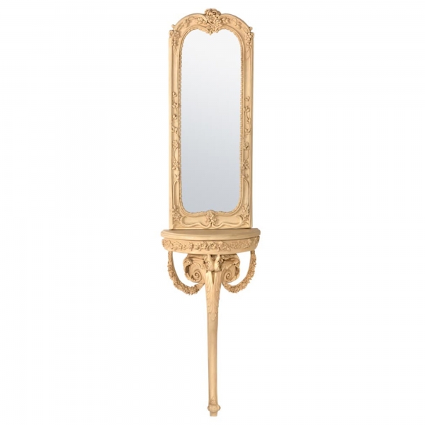 Cream Clay Paint Slim Console Mirror & Single Leg Table