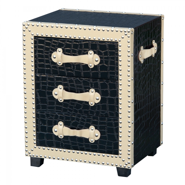 Mock Croc Bedside Table - Black and Cream