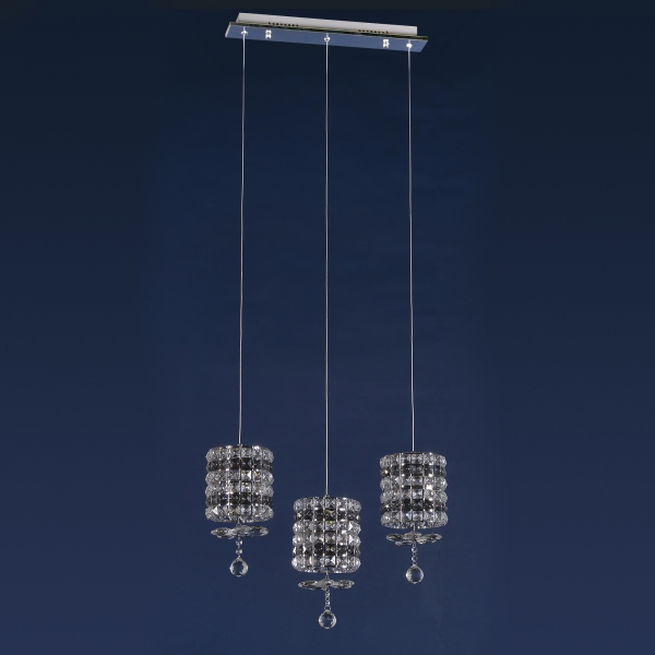 Contemporary Crystal 3 Light Chandelier - Chrome and Blue