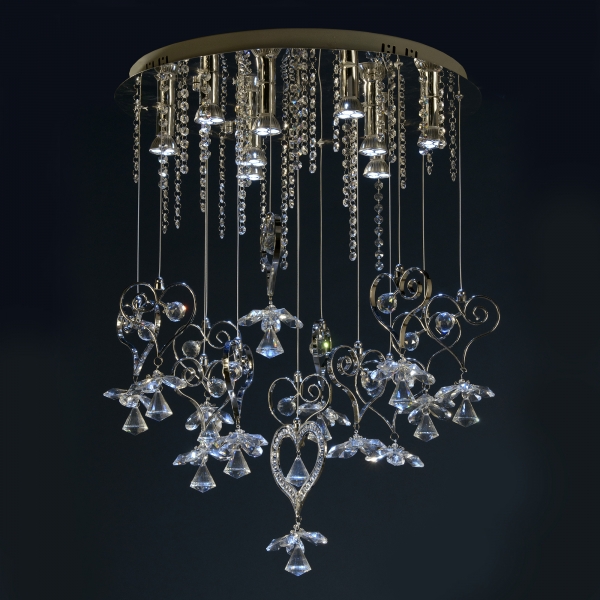 Contemporary Crystal 9 Light Chandelier - Chrome and Blue