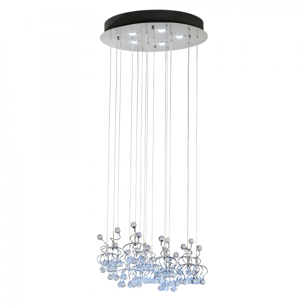 Contemporary 21 Light Chandelier - Chrome and Blue