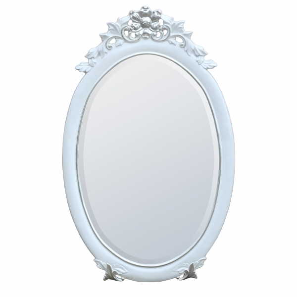 Rococo Style Gloss White & Silver Oval Decorative Wall Bedroom Hall Mirror