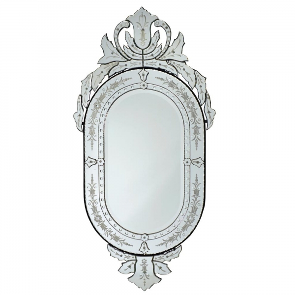 Vintage Venetian Oval Etched Wall Mirror