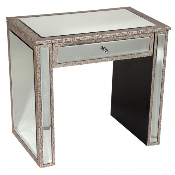 Mock Croc Mirrored Console Table - Silver