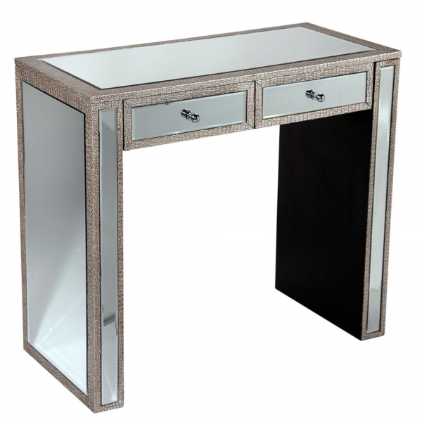 Mock Croc Mirrored Console Table - Silver