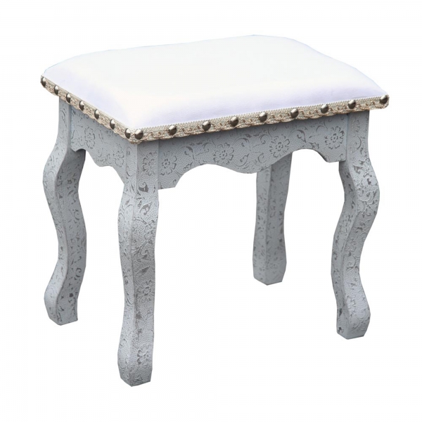 Chaandhi Kar Metal Embossed Stool - Silver