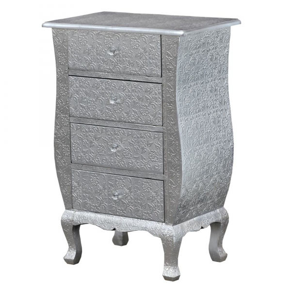 Chaandhi Kar Metal Embossed Chest of Drawers - Silver