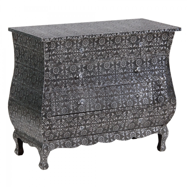 Chaandhi Kar Metal Embossed Chest of Drawers - Blackened Silver